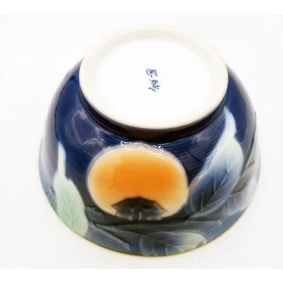 Porcelain Bowl Hand Painted Peach Persimmon Leaf 5.5 Inch Vintage Japanese Mark - Picture 10 of 14